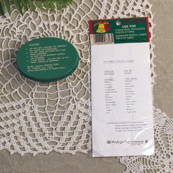 Vintage Christmas Puffy Stickers And Candle Tin NOS 1980s - Picture 5 of 17